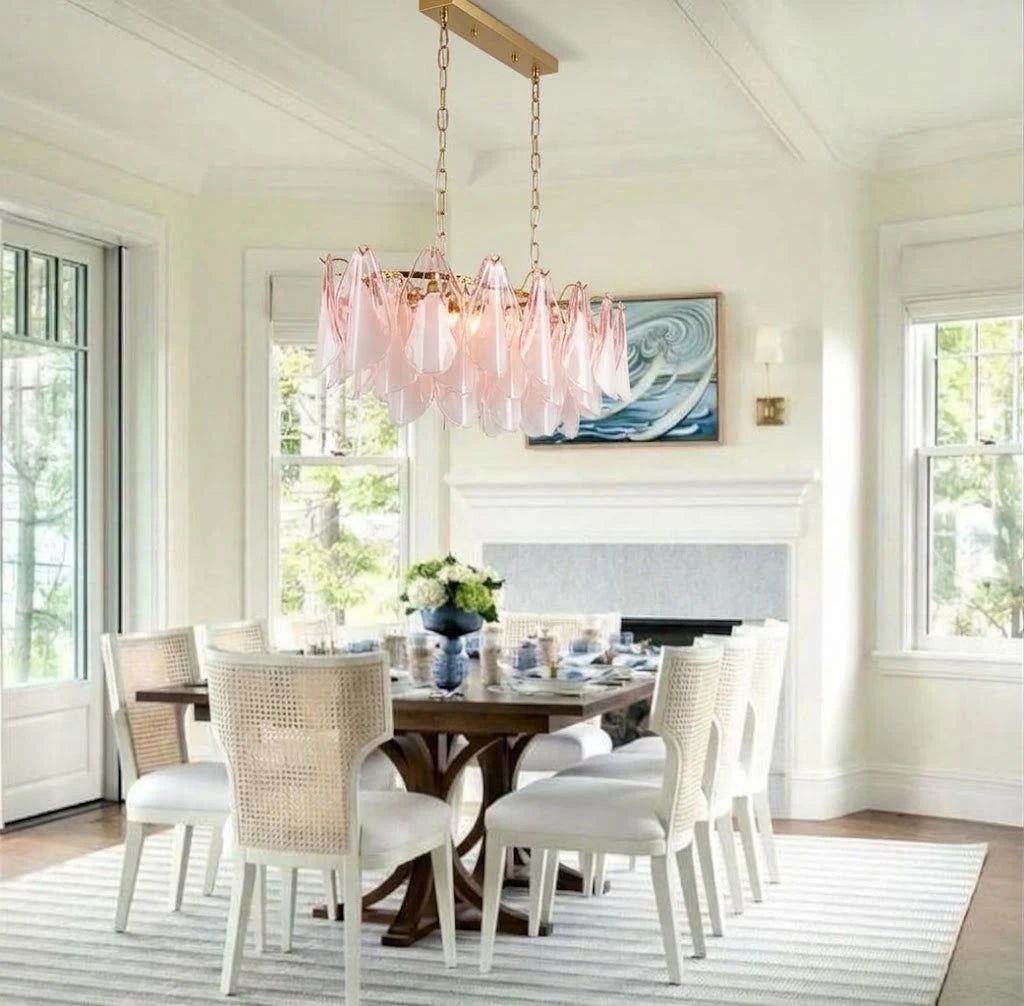 Modern Gradient Petal Chandelier Over Round Dining Table