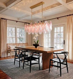 Modern Pink Gradient Petal Art Glass Chandelier in Contemporary Dining Room