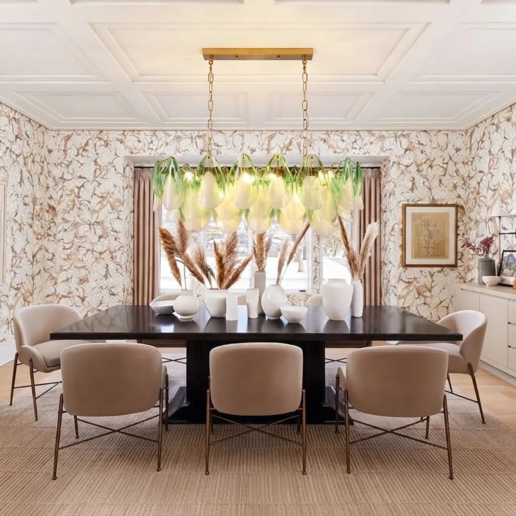 Modern Gradient Petal Chandelier in Luxury Dining Interior