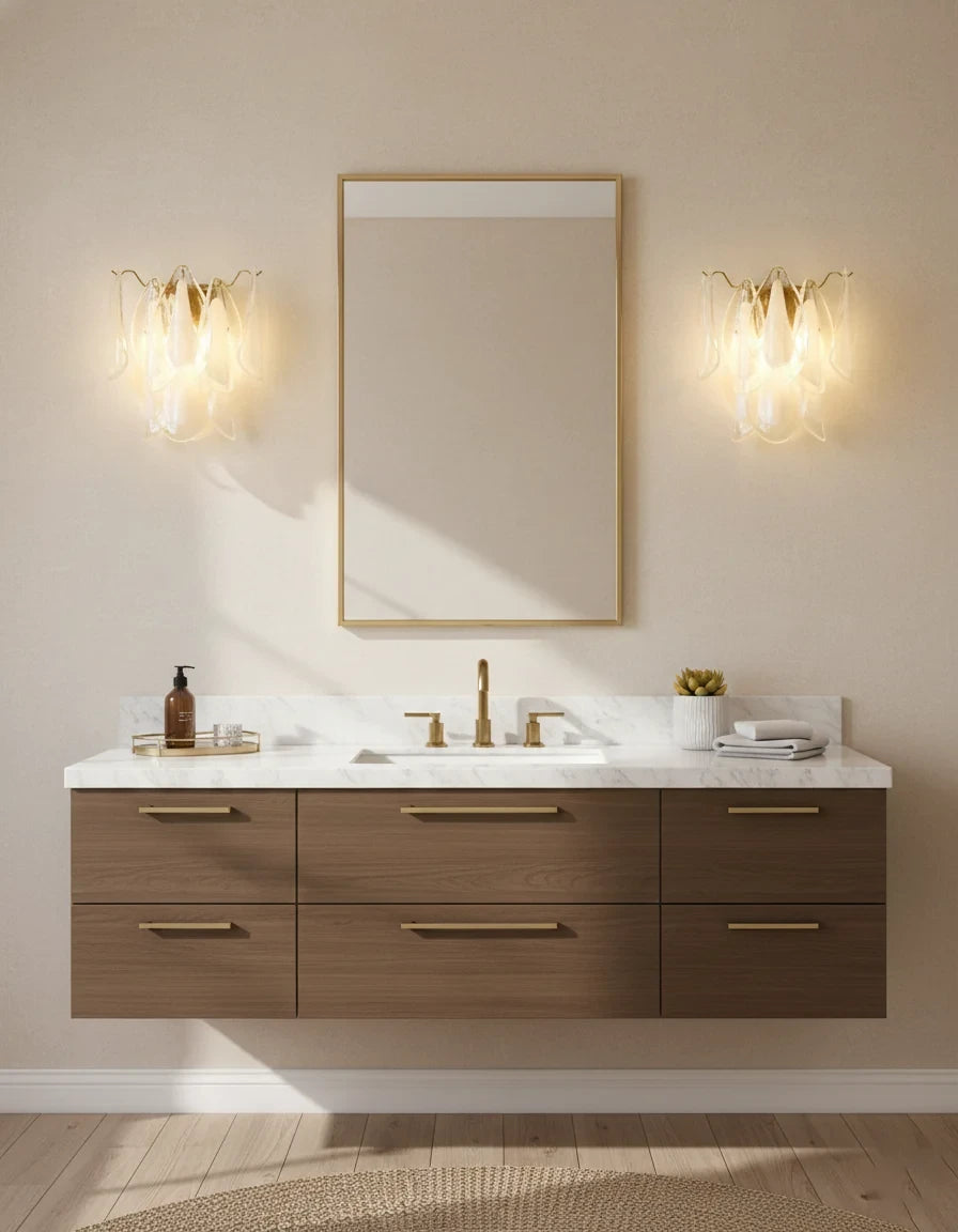 Modern Art Glass Wall Sconces in Bathroom Vanity Setting