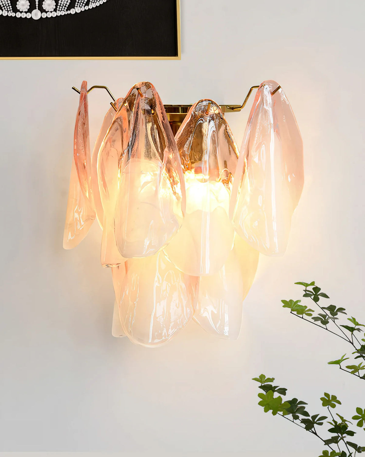 Illuminated Modern Pink Gradient Petal Wall Sconce Studio Shot