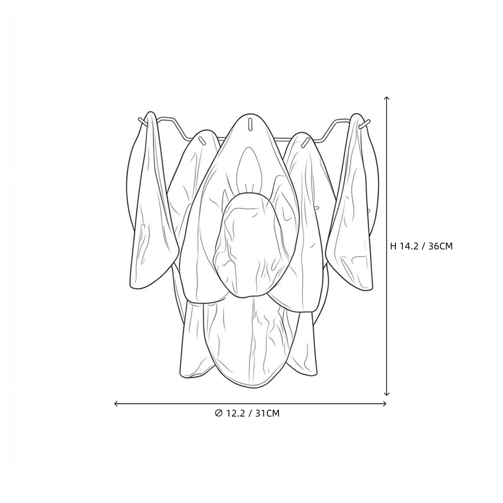 Modern Gradient Petal Art Glass Wall Sconce Line Art Dimension Diagram
