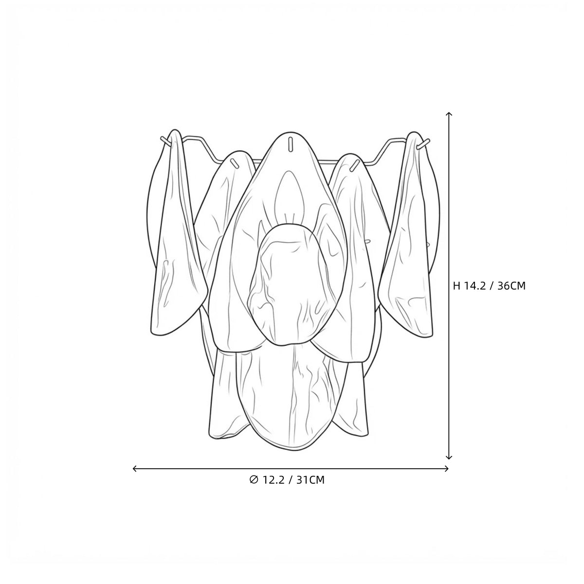 Modern Gradient Petal Art Glass Wall Sconce Line Art Dimension Diagram