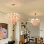 Modern Pink Pearl Art Glass Chandelier in Open Living Area