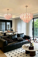 Modern Pink Pearl Petal Chandelier in Modern Living Room
