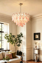 Modern Pink Pearl Art Glass Chandelier in Bright Living Space