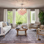 Modern Pink Pearl Petal Chandelier in Cozy Living Room