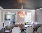 Modern Pink Disc Art Glass Chandelier in Open Plan Dining Room