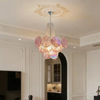 Modern Pink Disc Art Glass Chandelier in Grand Foyer