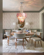 Modern Pink Disc Chandelier in Formal Dining Room