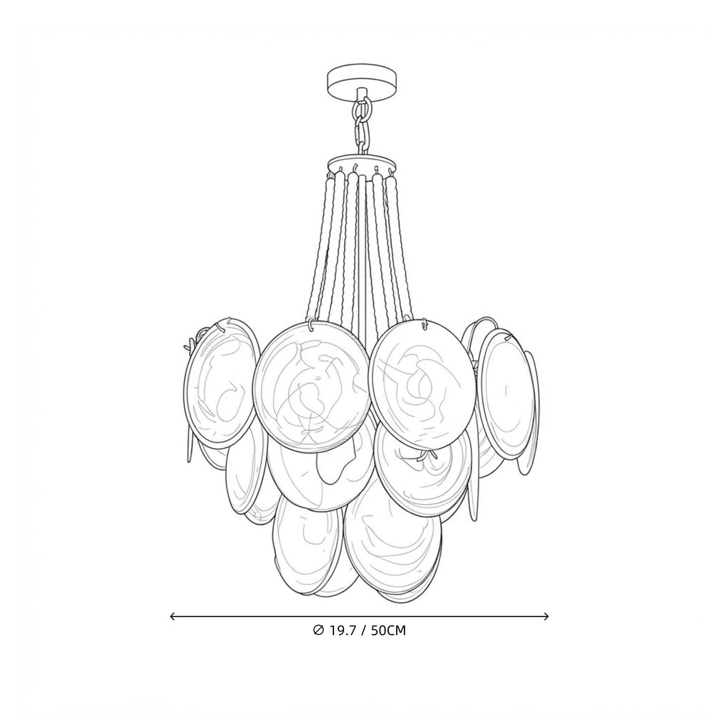 Modern Disc Art Glass Chandelier Line Art Dimension Diagram