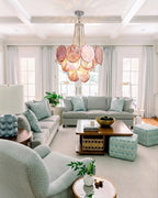 Modern Pink Disc Art Glass Chandelier in Bright Living Area