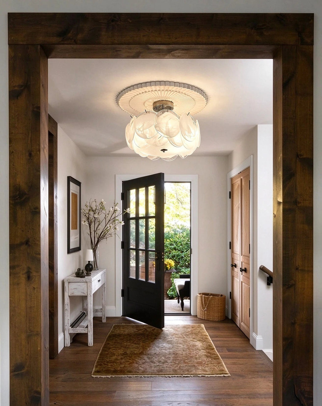 Modern Colorful Disc Art Glass Ceiling Light in Arched Corridor