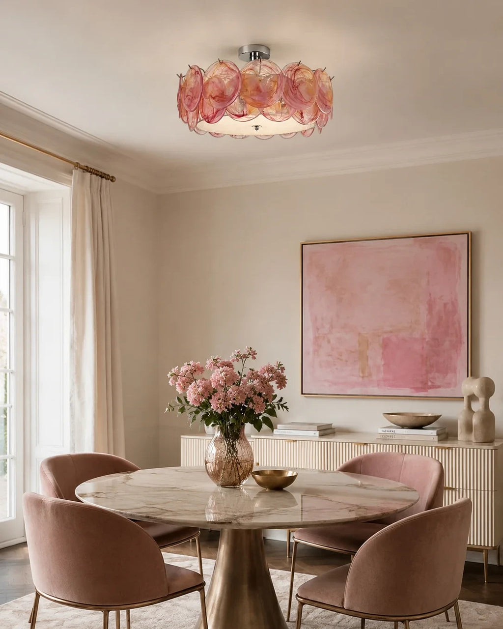Modern Colorful Disc Art Glass Ceiling Light in Elegant Dining Area