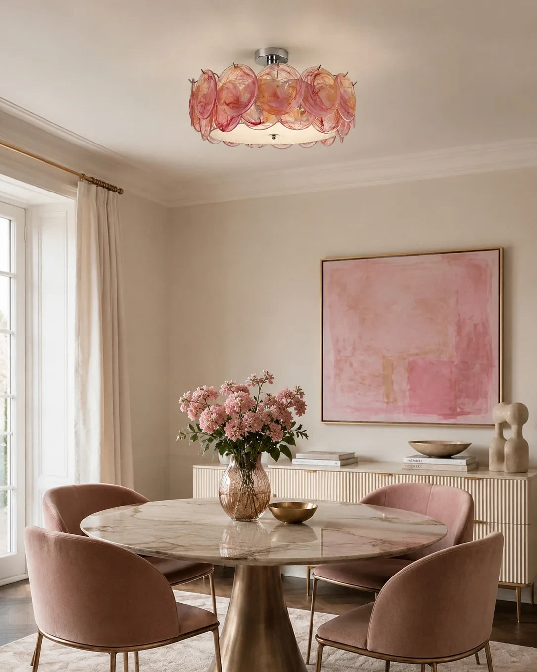 Modern Colorful Disc Art Glass Ceiling Light in Elegant Dining Area
