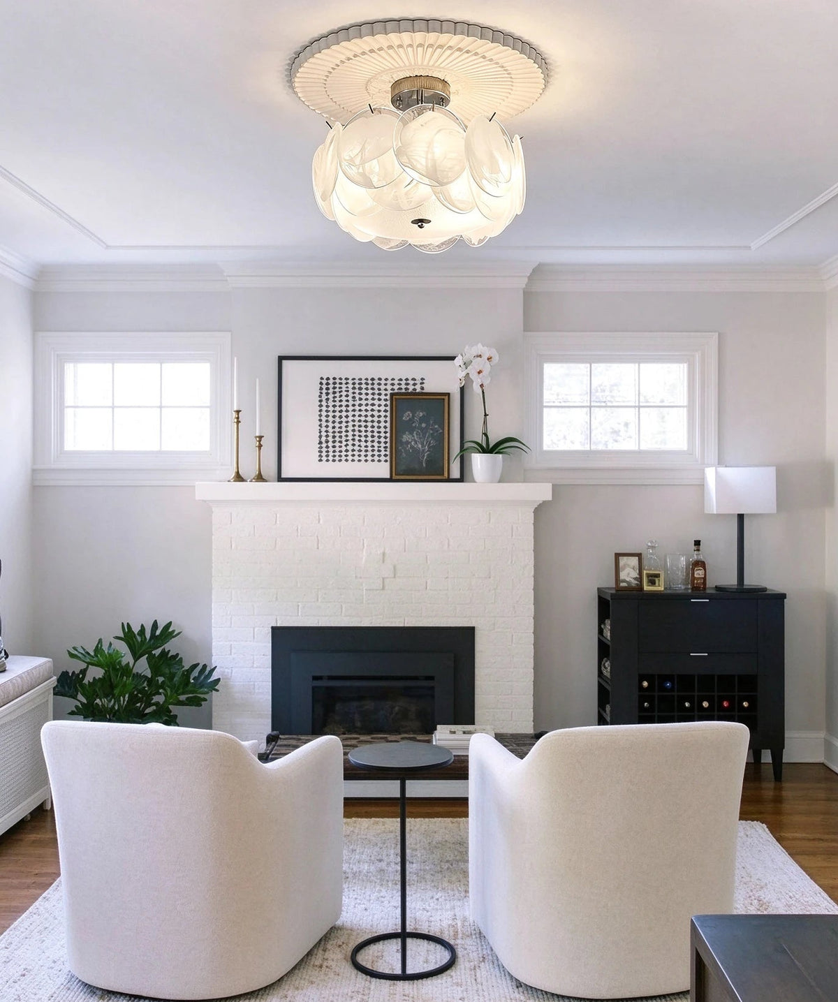 Modern Colorful Disc Semi-Flush Mount Ceiling Light in Bright Interior