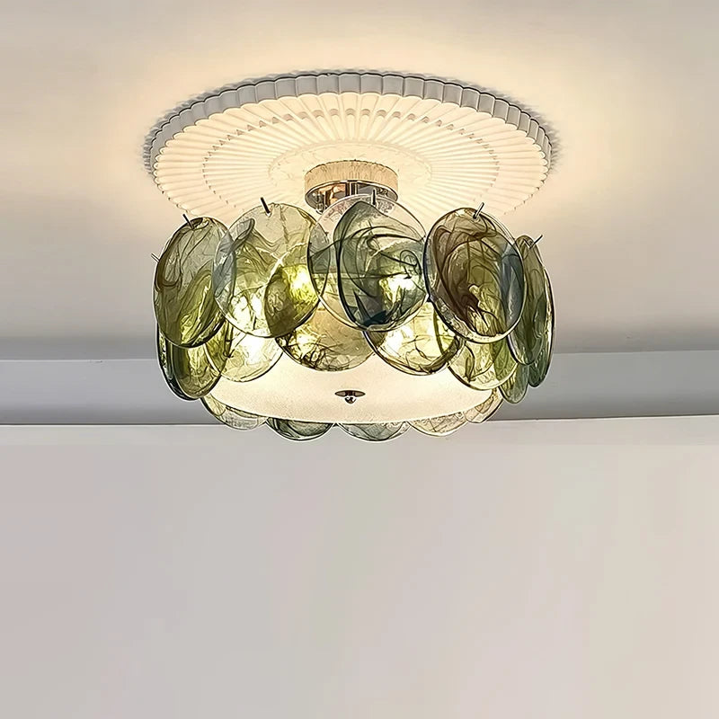 Illuminated Modern Green Colorful Disc Ceiling Light Studio Shot