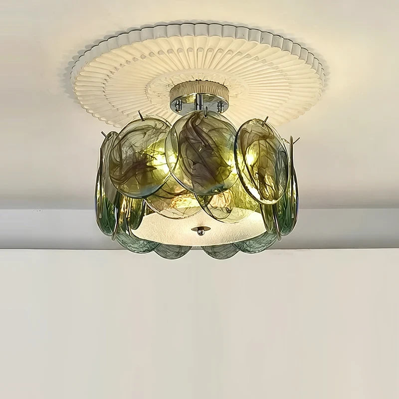 Illuminated Modern Green Colorful Disc Semi-Flush Ceiling Light Studio Display