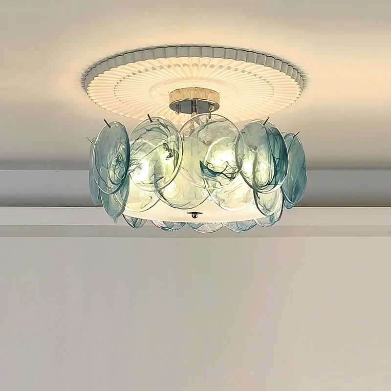 Illuminated Modern Blue Colorful Disc Semi-Flush Ceiling Light Studio Display