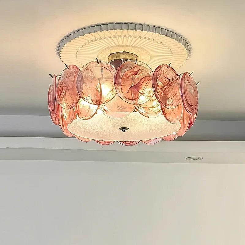 Illuminated Modern Pink Colorful Disc Art Glass Ceiling Light Studio Display