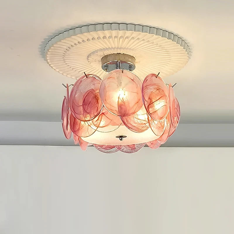 Illuminated Modern Pink Colorful Disc Semi-Flush Ceiling Light Studio Display