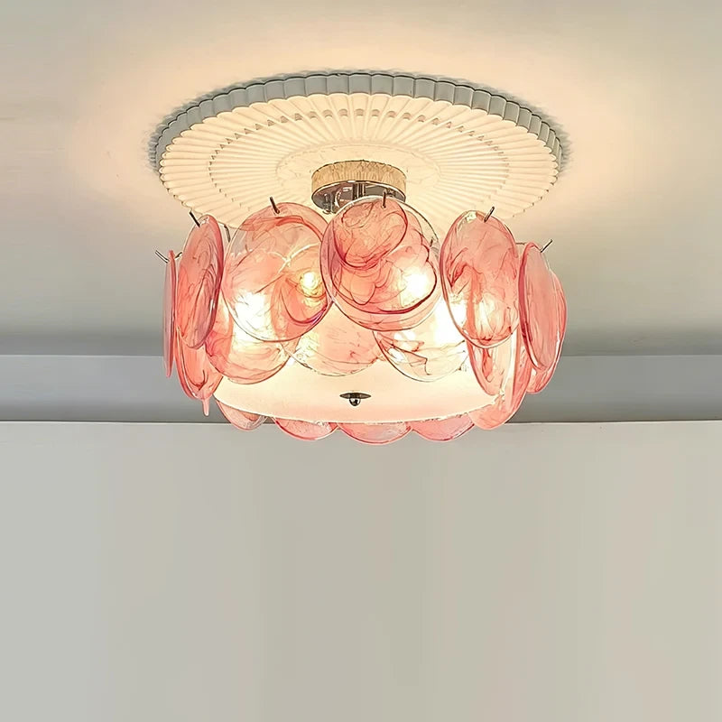 Illuminated Modern Pink Colorful Disc Ceiling Light Studio Shot