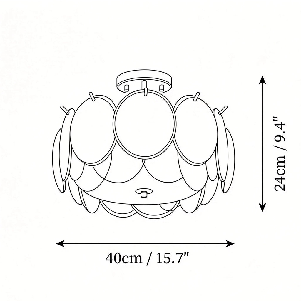 Modern Small Colorful Disc Semi-Flush Ceiling Light Line Art Dimension Diagram
