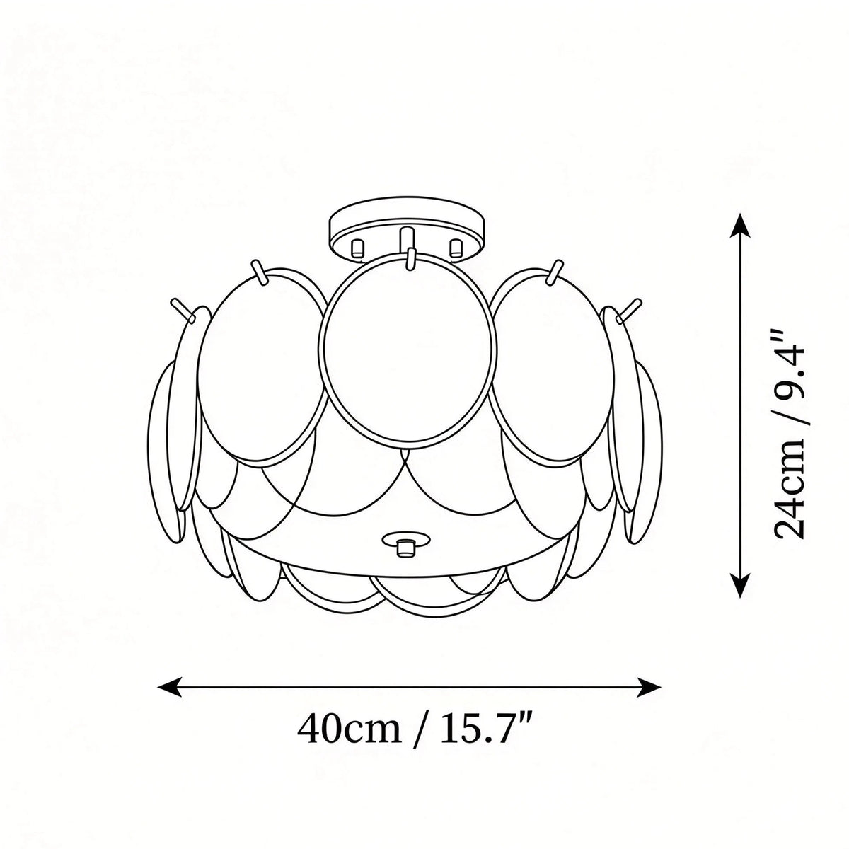 Modern Small Colorful Disc Semi-Flush Ceiling Light Line Art Dimension Diagram