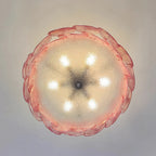 Upward View of Illuminated Colorful Disc Semi-Flush Ceiling Light Interior