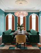 Modern Pink Gradient Colorful Disc Art Glass Chandelier in Elegant Dining Space
