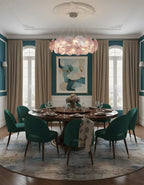 Modern Pink Gradient Colorful Disc Chandelier in Bright Dining Room