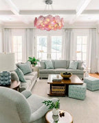Modern Pink Gradient Colorful Disc Chandelier in Cozy Living Room