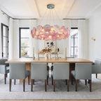 Modern Pink Gradient Colorful Disc Linear Chandelier in Formal Dining Room
