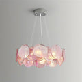 Illuminated Modern Pink Gradient Colorful Disc Art Glass Chandelier Studio Shot