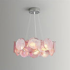 Illuminated Modern Pink Gradient Colorful Disc Art Glass Chandelier Studio Shot