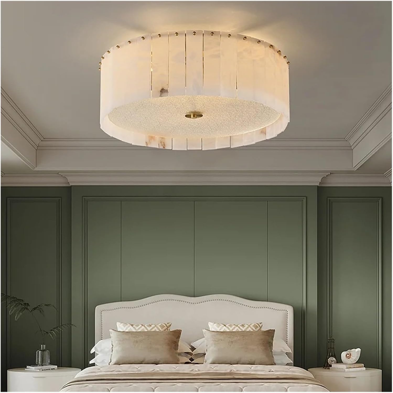 Round Pleated Alabaster Flush Mount