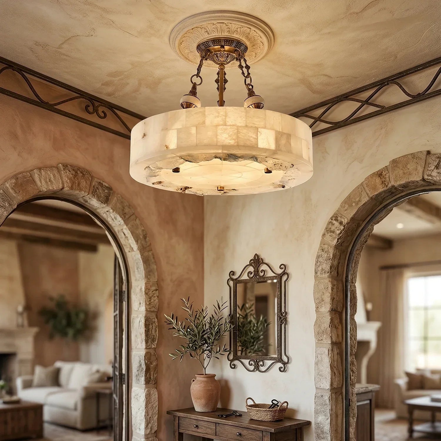 Round Aurevia Alabaster Ceiling Light