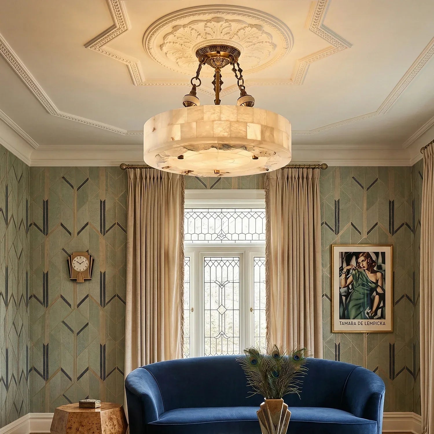 Round Aurevia Alabaster Ceiling Light