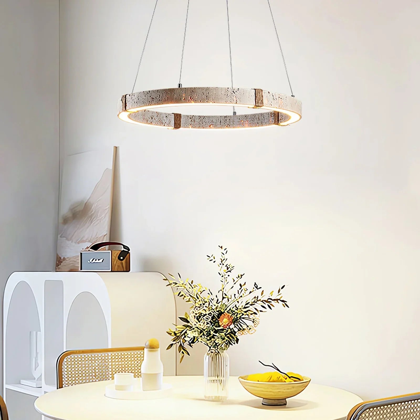 Round Travertine Dainolite Chandelier