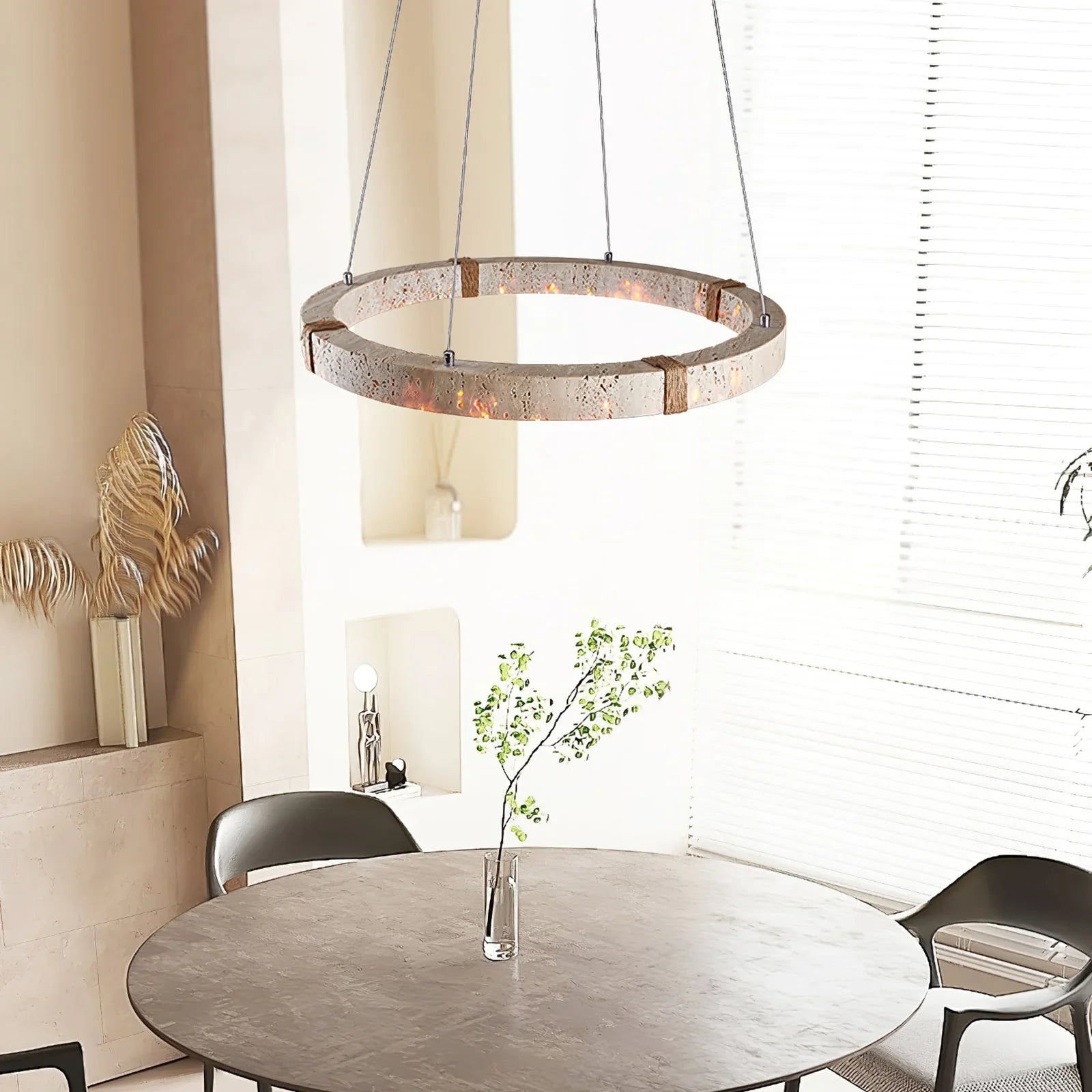 Round Travertine Dainolite Chandelier