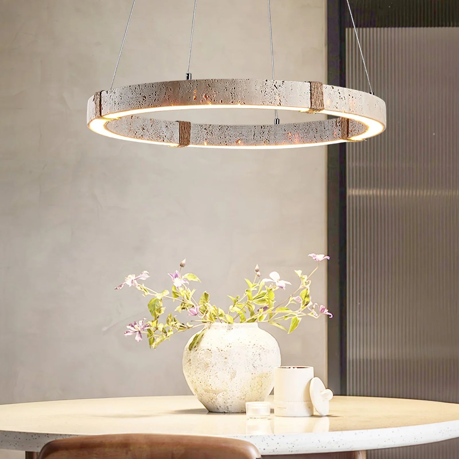 Round Travertine Dainolite Chandelier
