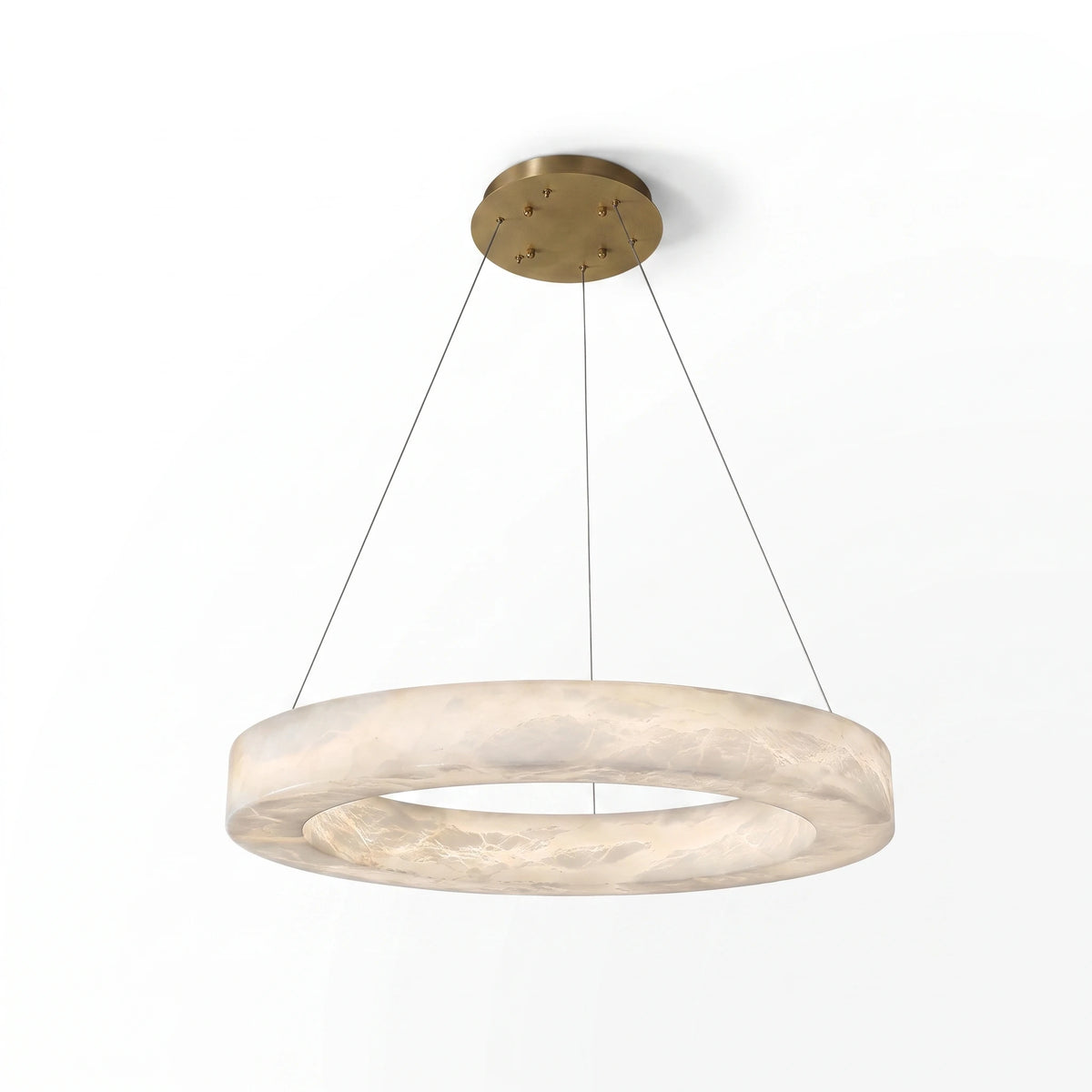 Modern Alabaster Ring Pendant Light with Brass Canopy on Pure White Background