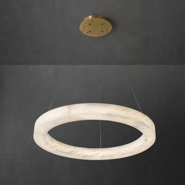 Illuminated Modern Alabaster Ring Pendant Light Studio Display