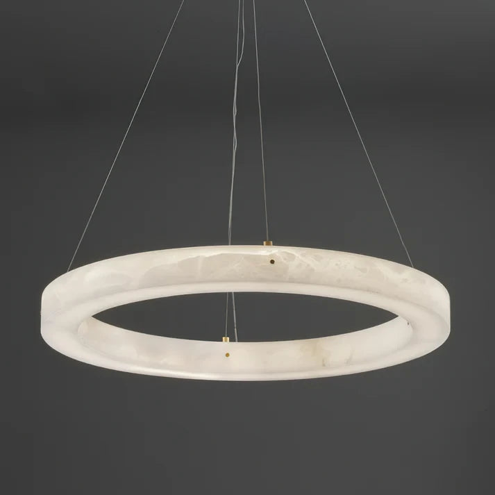 Illuminated Modern Alabaster Multi-Ring Pendant Light Display