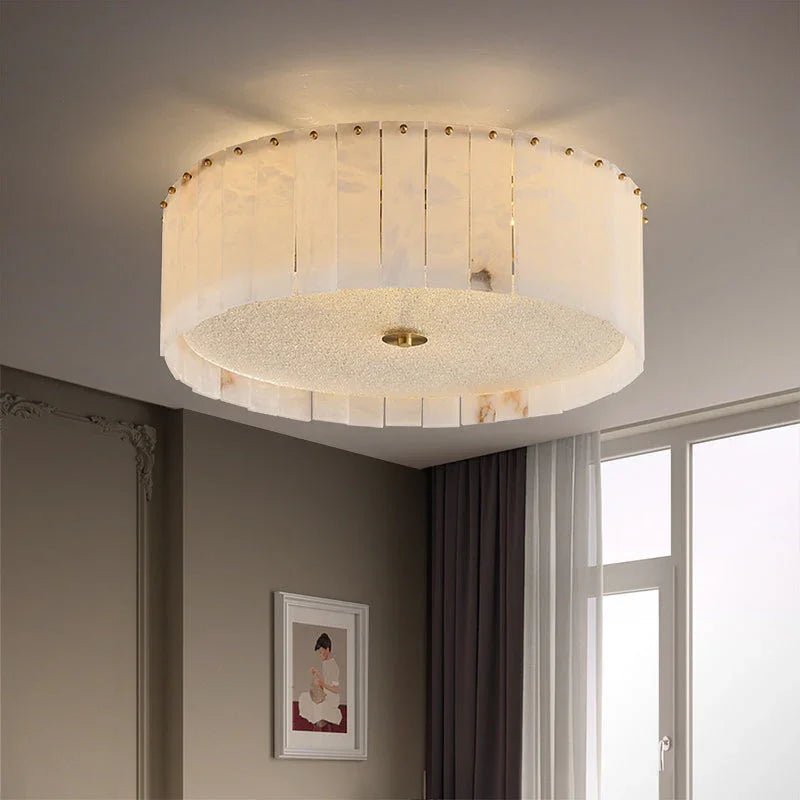 Round Pleated Alabaster Flush Mount
