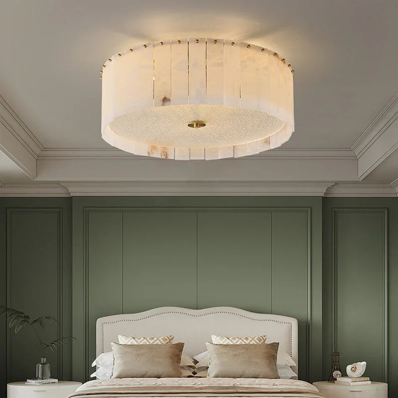Round Pleated Alabaster Flush Mount