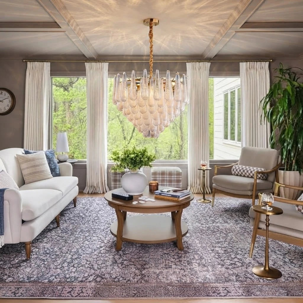 Round Tiered Glass Teardrop Dome Chandelier