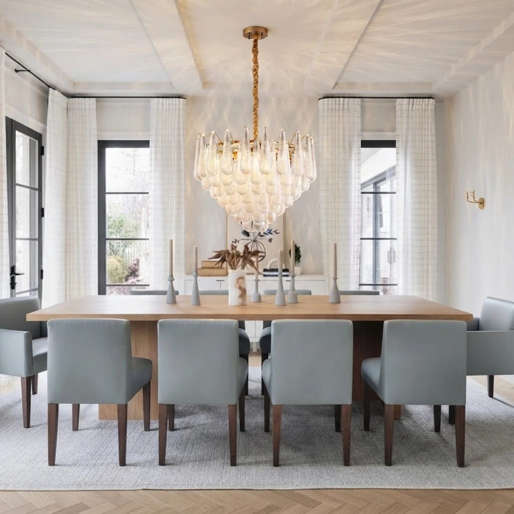Round Tiered Glass Teardrop Dome Chandelier