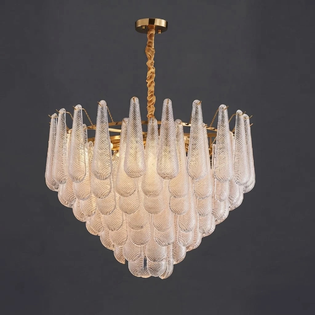Round Tiered Glass Teardrop Dome Chandelier