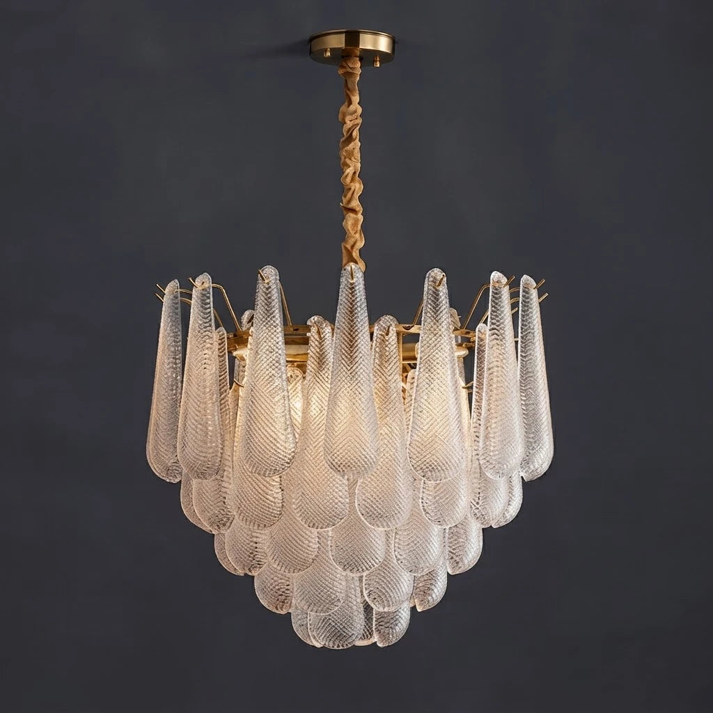 Round Tiered Glass Teardrop Dome Chandelier
